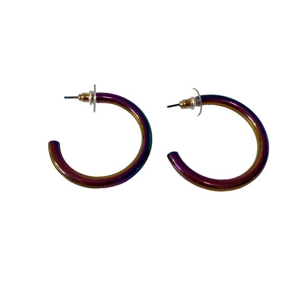 Iridescent Ombré Hoop Earrings. Gorgeous tones of Green, Blue, Purple & Gold. - Picture 5 of 6